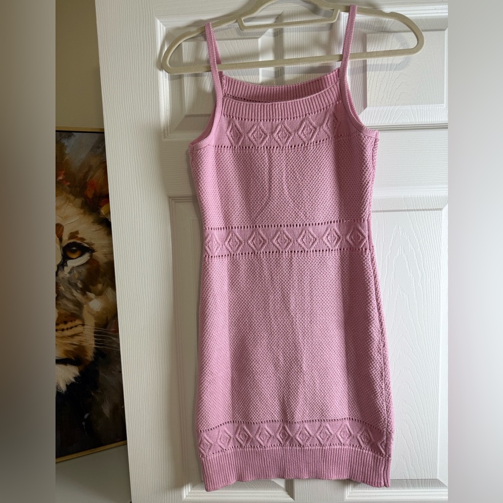 Pink Knit Spaghetti Strap Dress